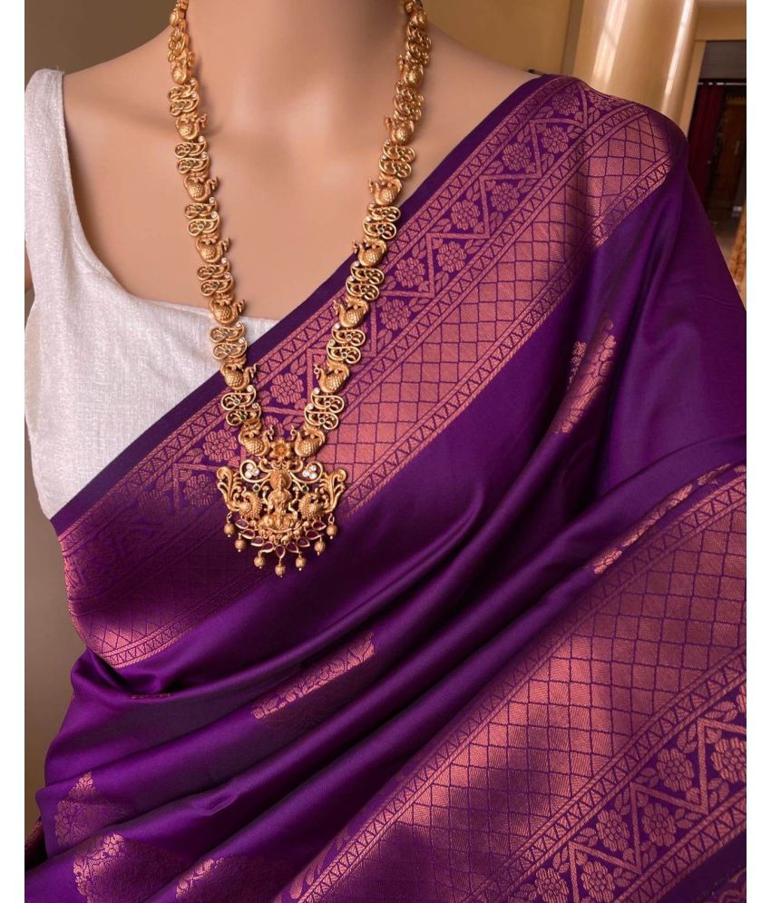     			Vividvibe Pack of 1 Kanjivaram Silk Self Design Saree With Blouse Piece ( Purple )