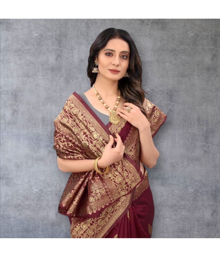     			Vividvibe Pack of 1 Kanjivaram Silk Self Design Saree With Blouse Piece ( Maroon )