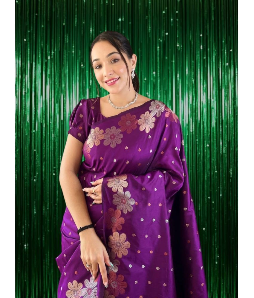     			Vividvibe Pack of 1 Kanjivaram Silk Self Design Saree With Blouse Piece ( Purple )