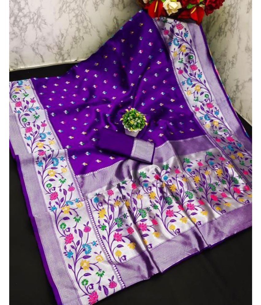     			Vividvibe Pack of 1 Kanjivaram Silk Self Design Saree With Blouse Piece ( Purple )