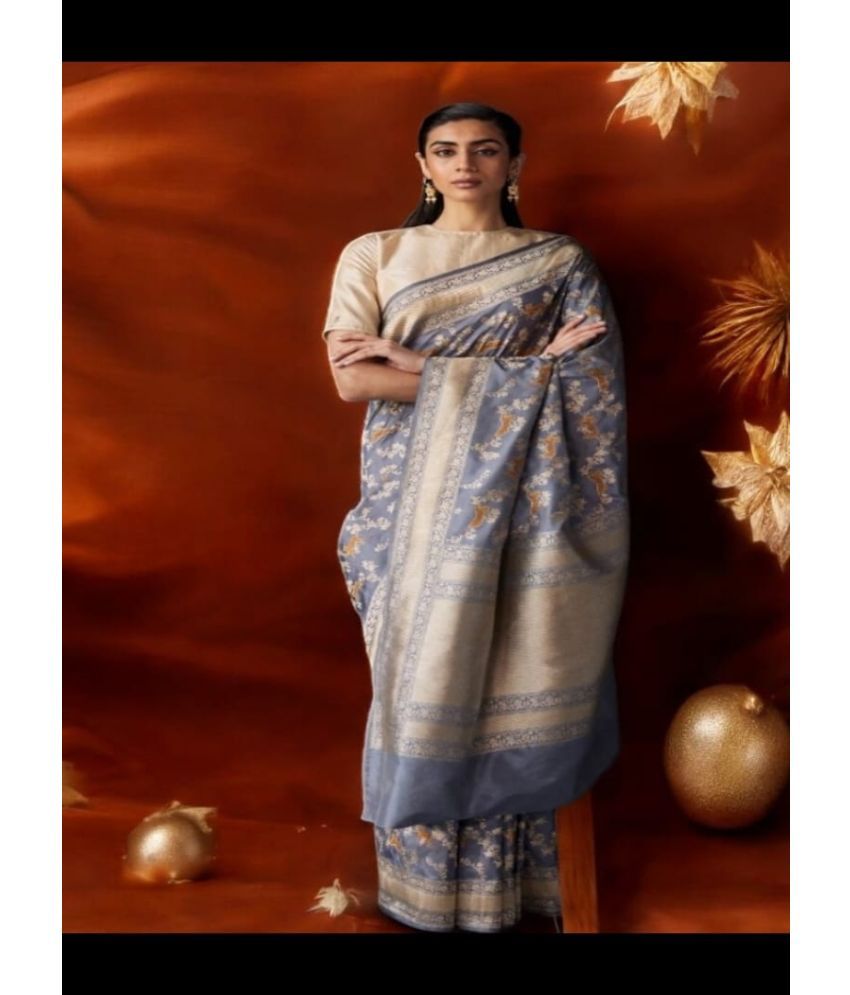     			Vividvibe Pack of 1 Kanjivaram Silk Self Design Saree With Blouse Piece ( Grey )