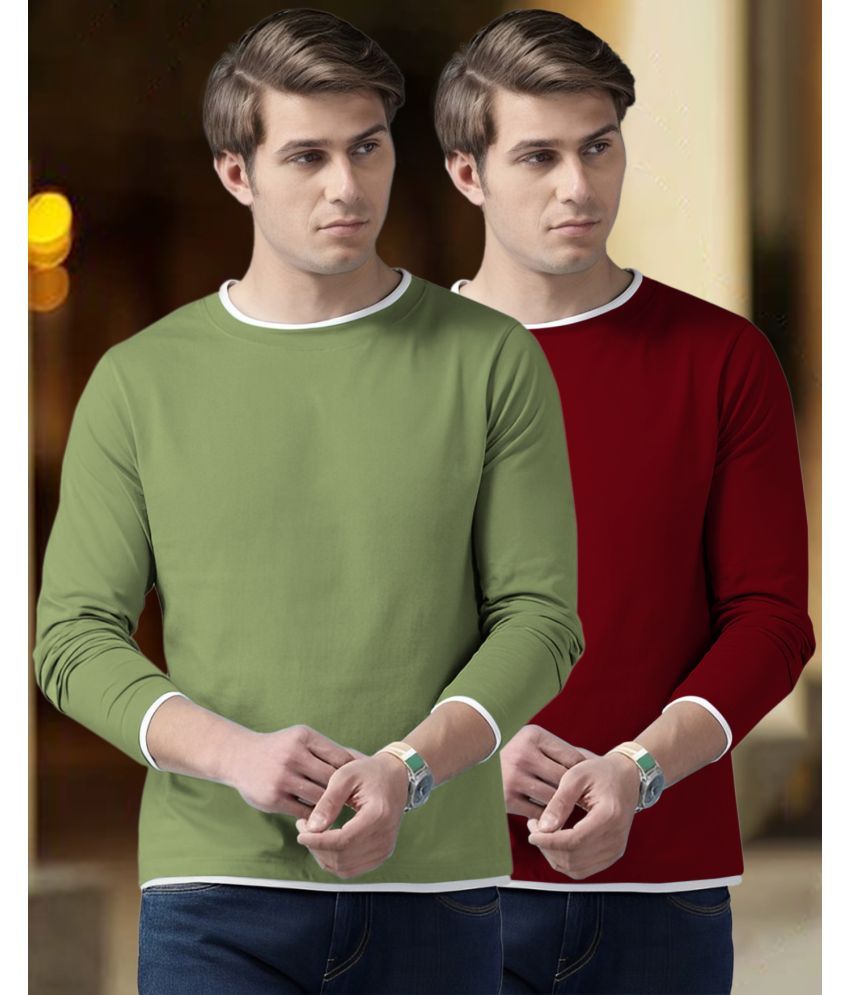     			AOOSH Cotton Blend Regular Fit Solid Full Sleeves Men's Round T-Shirt - Maroon ( Pack of 2 )