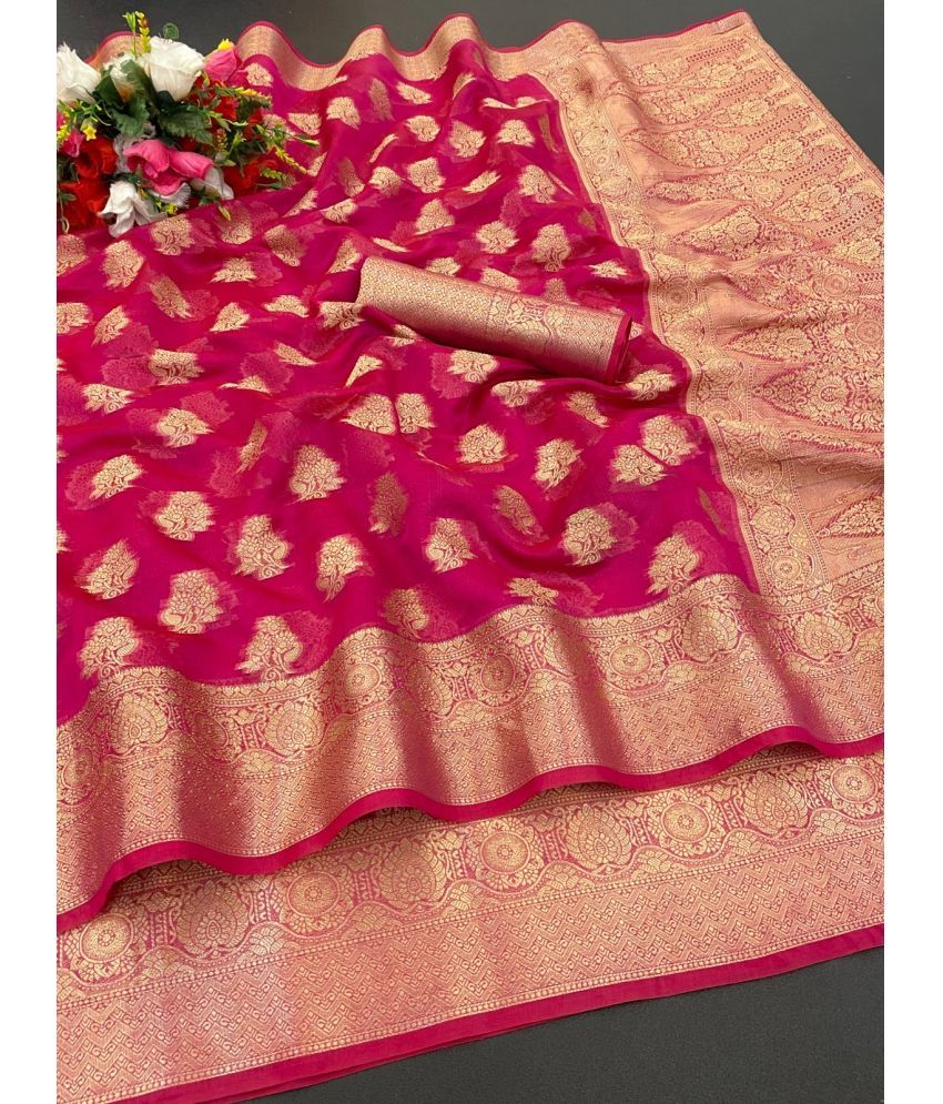     			JIHANA FAB Pack of 1 Organza Woven Saree With Blouse Piece ( Pink )