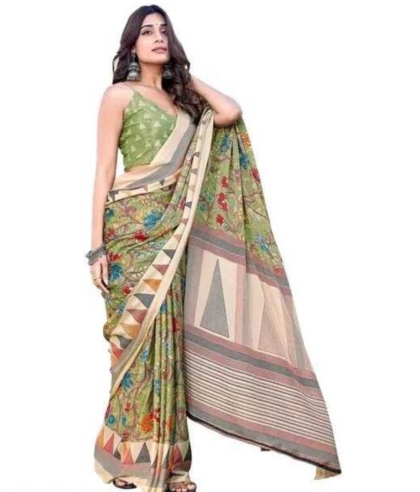     			JIHANA FAB Pack of 1 Chiffon Printed Saree With Blouse Piece ( Green )