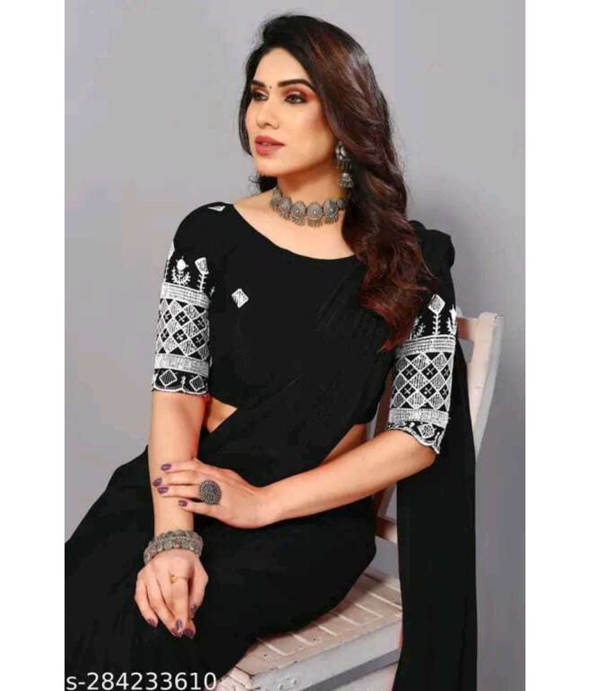     			JIHANA FAB Pack of 1 Chiffon Embroidered Saree With Blouse Piece ( Black )