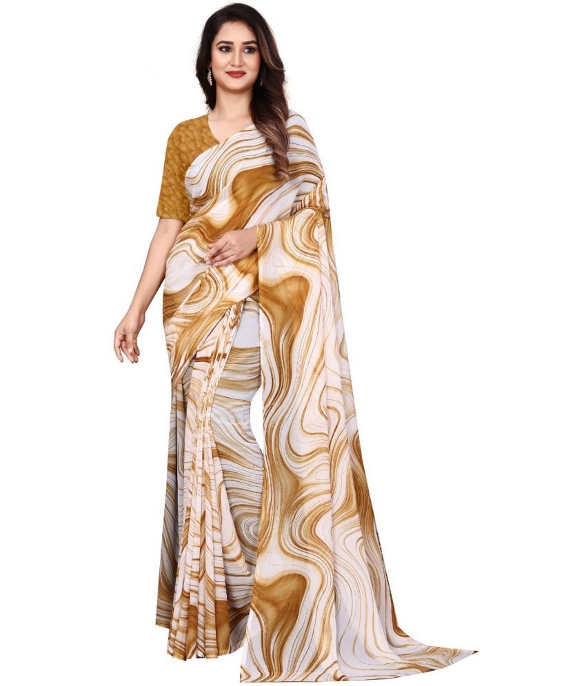     			JIHANA FAB Pack of 1 Georgette Printed Saree With Blouse Piece ( Yellow )