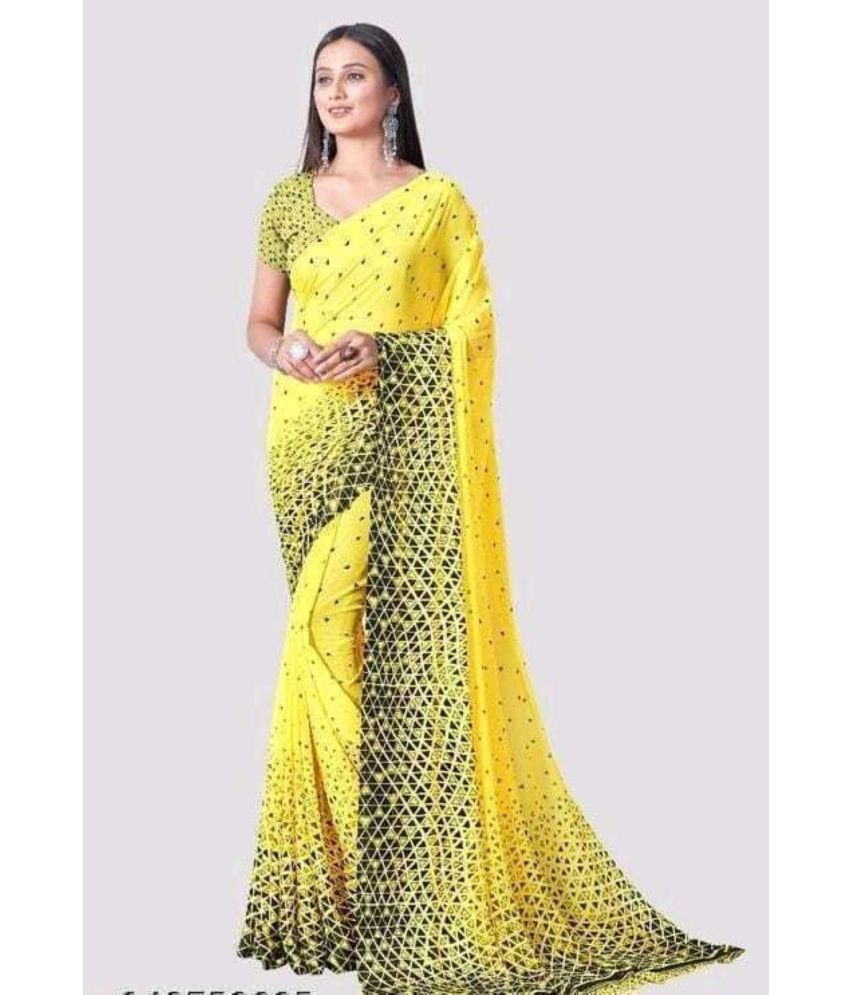     			JIHANA FAB Pack of 1 Georgette Printed Saree With Blouse Piece ( Yellow )