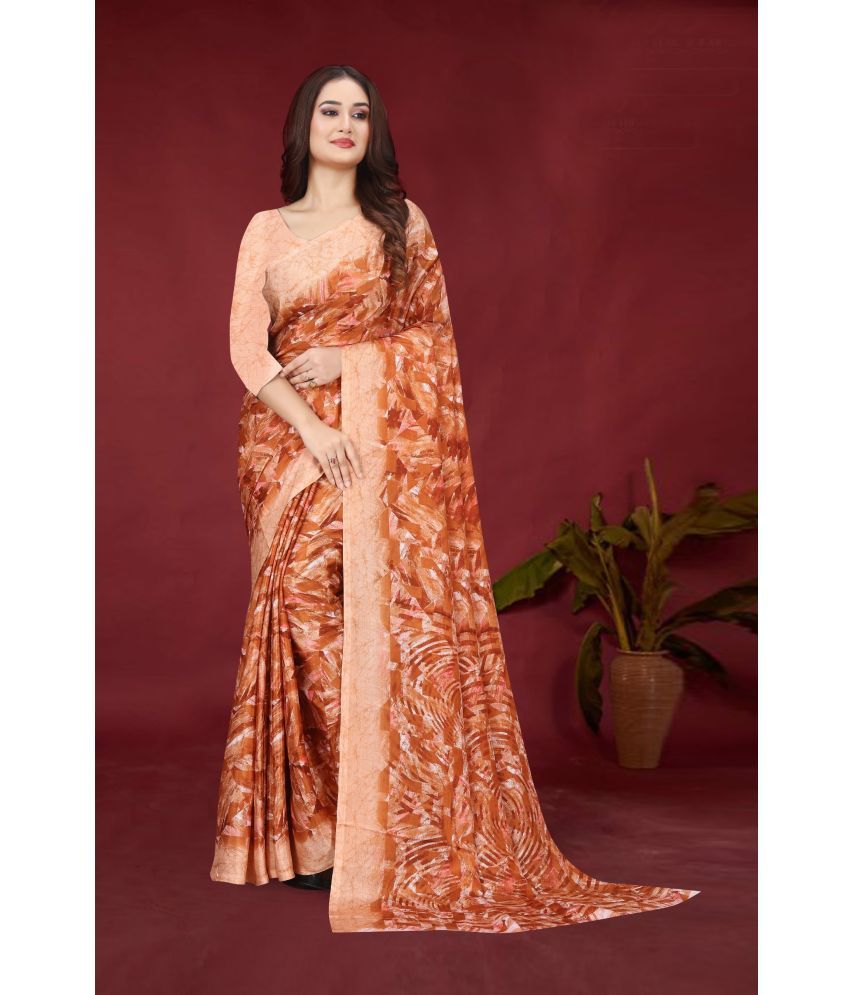     			JIHANA FAB Pack of 1 Chiffon Printed Saree With Blouse Piece ( Brown )