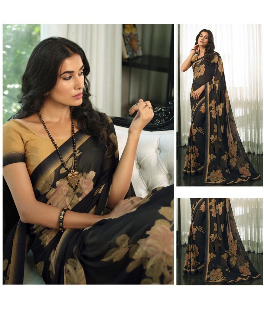     			PHORIA STYLE Pack of 1 Georgette Printed Saree With Blouse Piece ( Black )