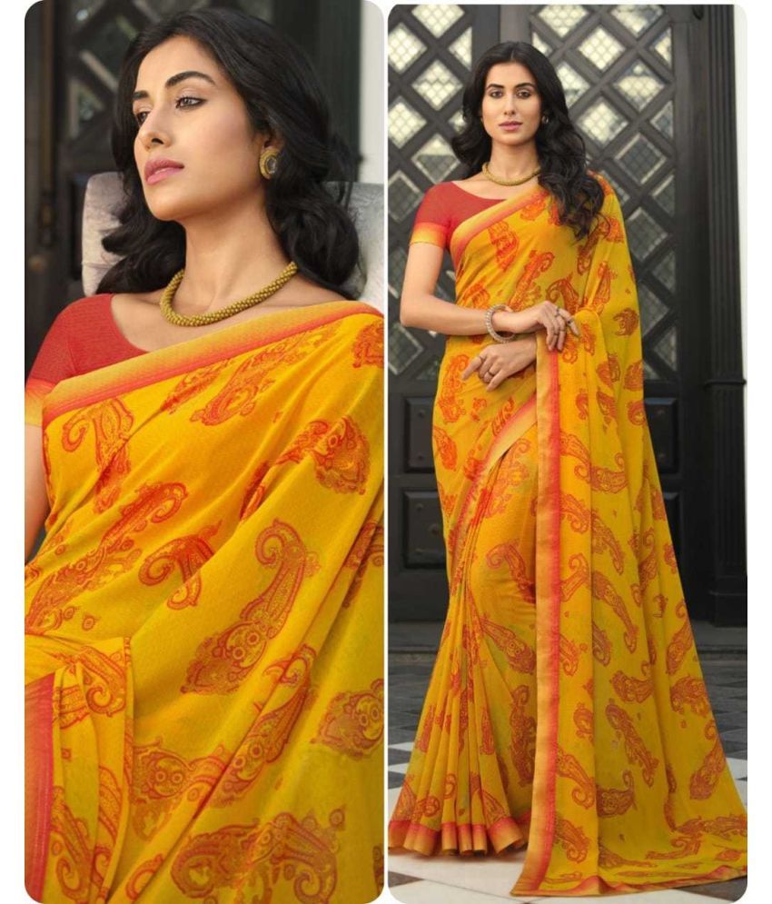     			PHORIA STYLE Pack of 1 Georgette Printed Saree With Blouse Piece ( Yellow )