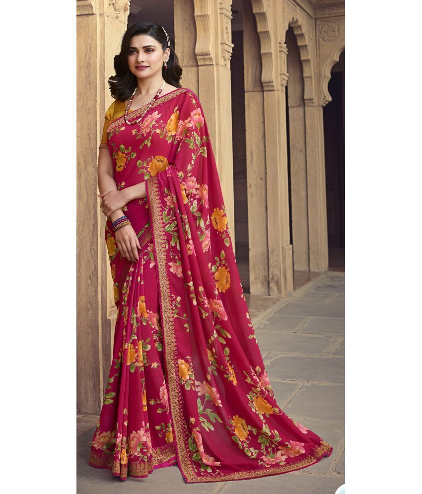     			PHORIA STYLE Pack of 1 Georgette Printed Saree With Blouse Piece ( Red )