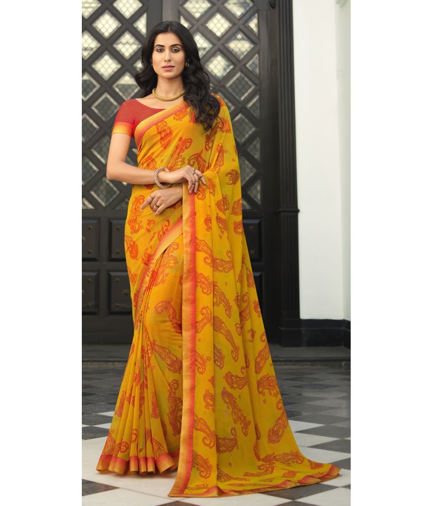     			PHORIA STYLE Pack of 1 Georgette Printed Saree With Blouse Piece ( Yellow )