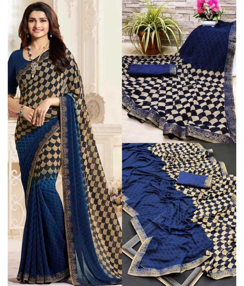     			PHORIA STYLE Pack of 1 Georgette Printed Saree With Blouse Piece ( Blue )