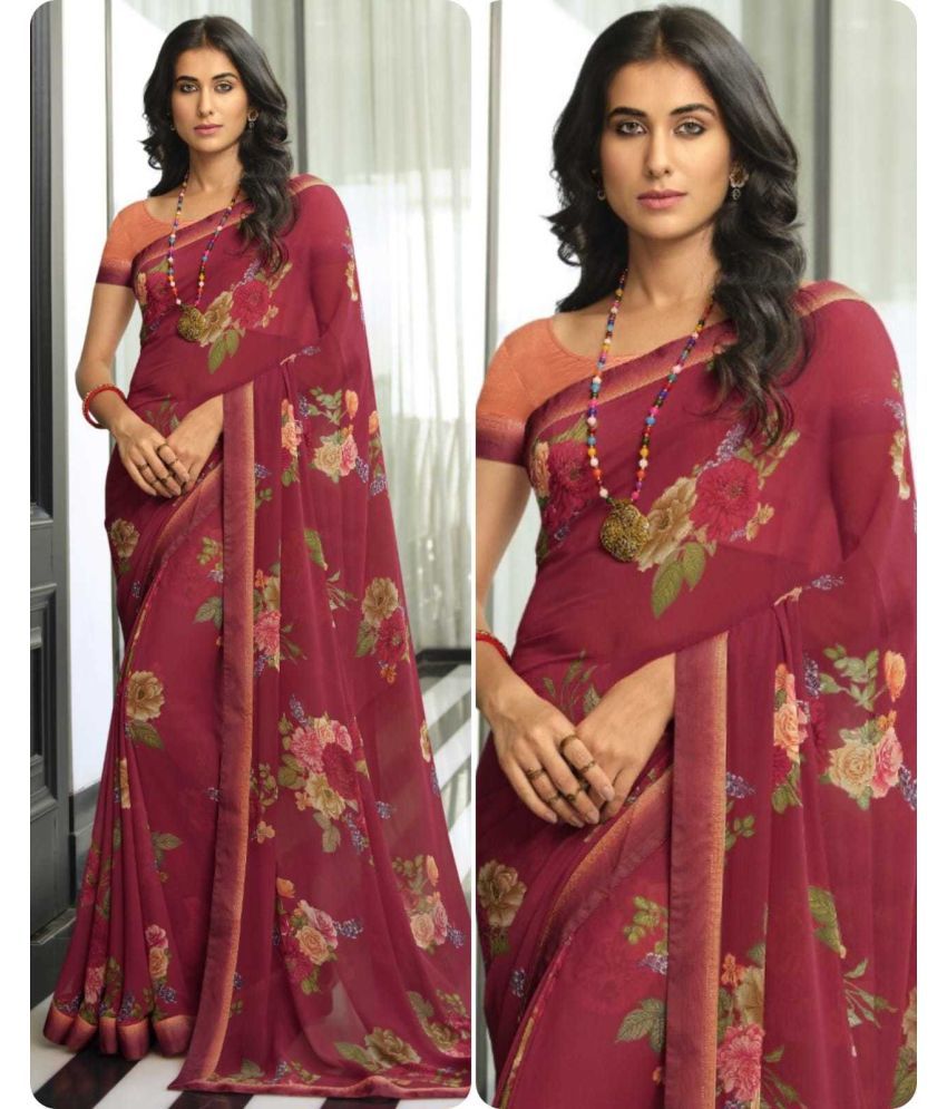     			PHORIA STYLE Pack of 1 Georgette Printed Saree With Blouse Piece ( Maroon )