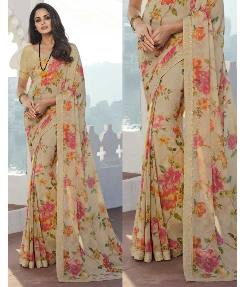     			PHORIA STYLE Pack of 1 Georgette Printed Saree With Blouse Piece ( Cream )