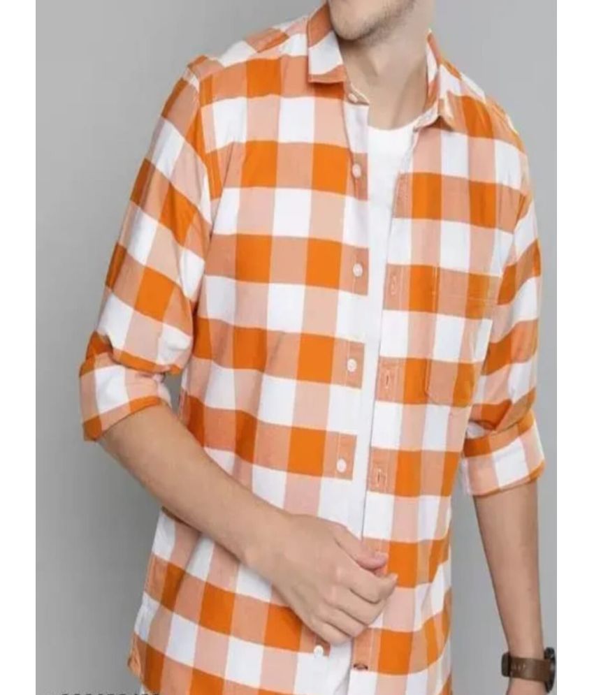     			pranat Cotton Blend Regular Fit Checks Full Sleeves Men's Casual Shirt - Orange ( Pack of 1 )