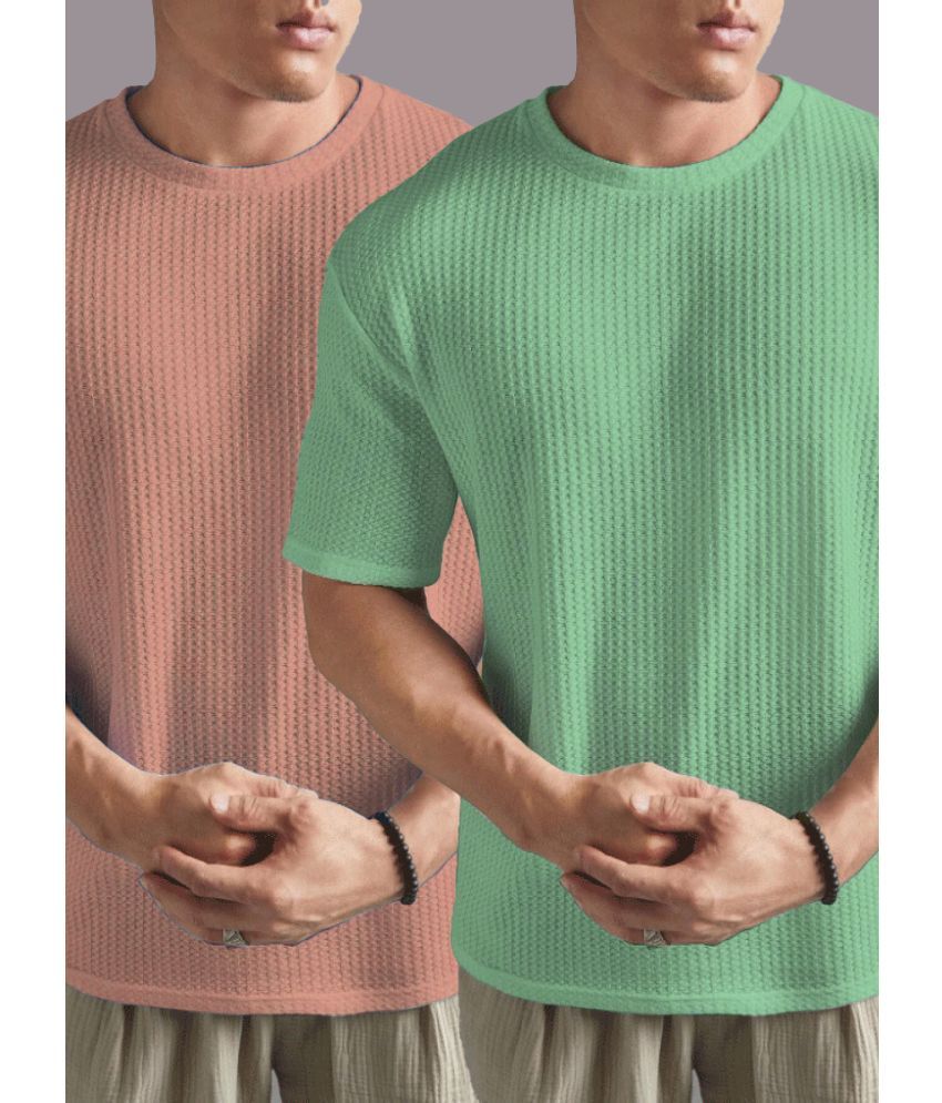     			ADORATE Cotton Blend Regular Fit Self Design Half Sleeves Men's Round T-Shirt - Sea Green ( Pack of 2 )