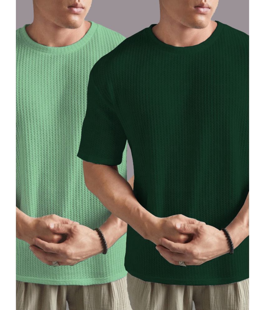     			ADORATE Cotton Blend Regular Fit Self Design Half Sleeves Men's Round T-Shirt - Dark Green ( Pack of 2 )