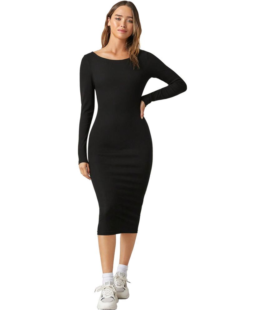     			Aahwan Lycra Solid Midi Women's Bodycon Dress - Black ( Pack of 1 )