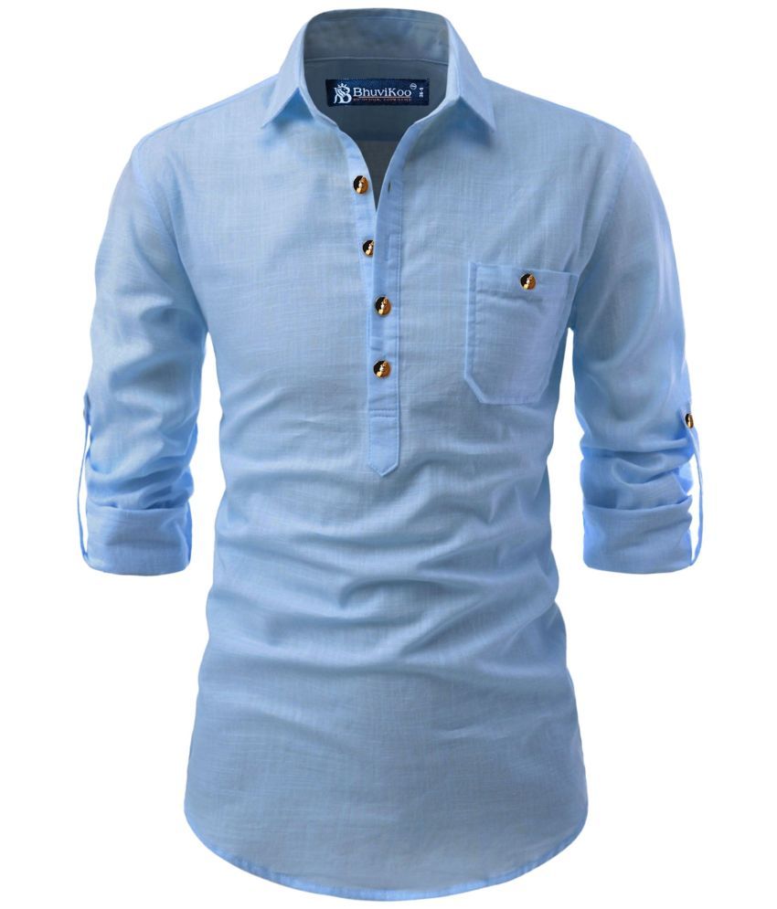     			BHUVIKOO Sky Blue Cotton Men's Regular Kurta ( Pack of 1 )