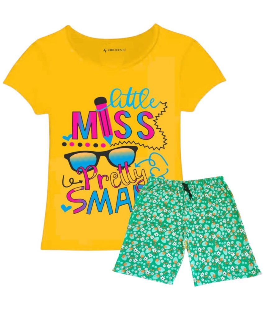     			COOLTEES4U Pack of 2 Girls 100% Cotton T-shirt & Shorts ( Yellow )