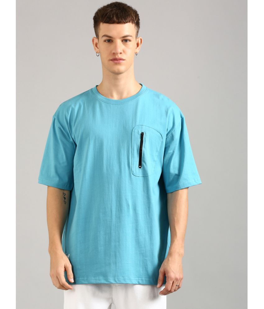     			Joven 100% Cotton Oversized Fit Printed Half Sleeves Men's Round T-Shirt - Turquoise ( Pack of 1 )