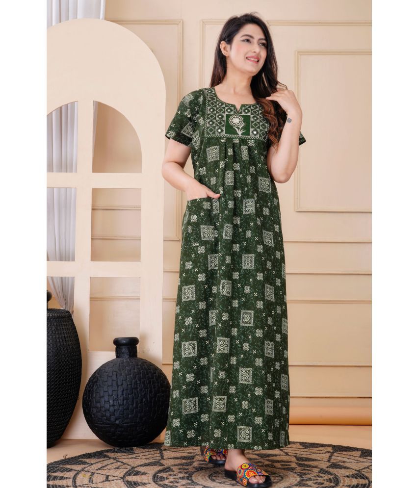     			MAYA PRINT Green Cotton Women's Nightwear Nighty & Night Gowns ( Pack of 1 )