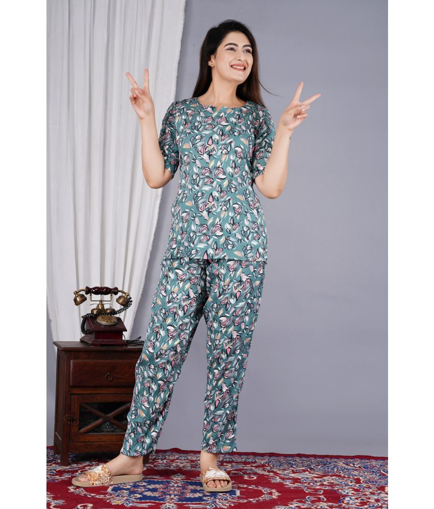     			RAMBAAN CREATION Green Polyester Women's Nightwear Nightsuit Sets ( Pack of 1 )