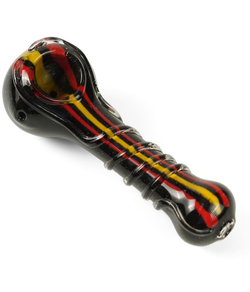     			STRONG BONG Glass Spoon Pipe | Size: 4.5" (12cm) | Hand  Pipe |Black Color with Red-Yellow Stripes