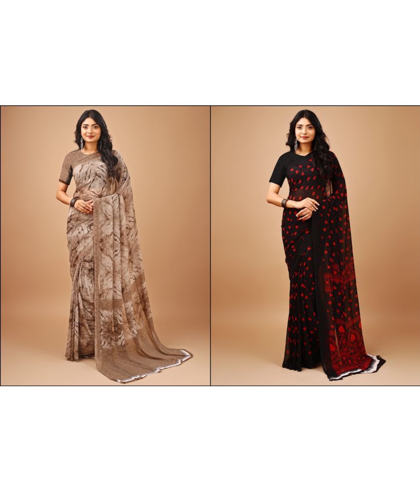     			Vibhagyaa Chiffon Printed Saree With Blouse Piece ( Multicolor , Pack of 2 )