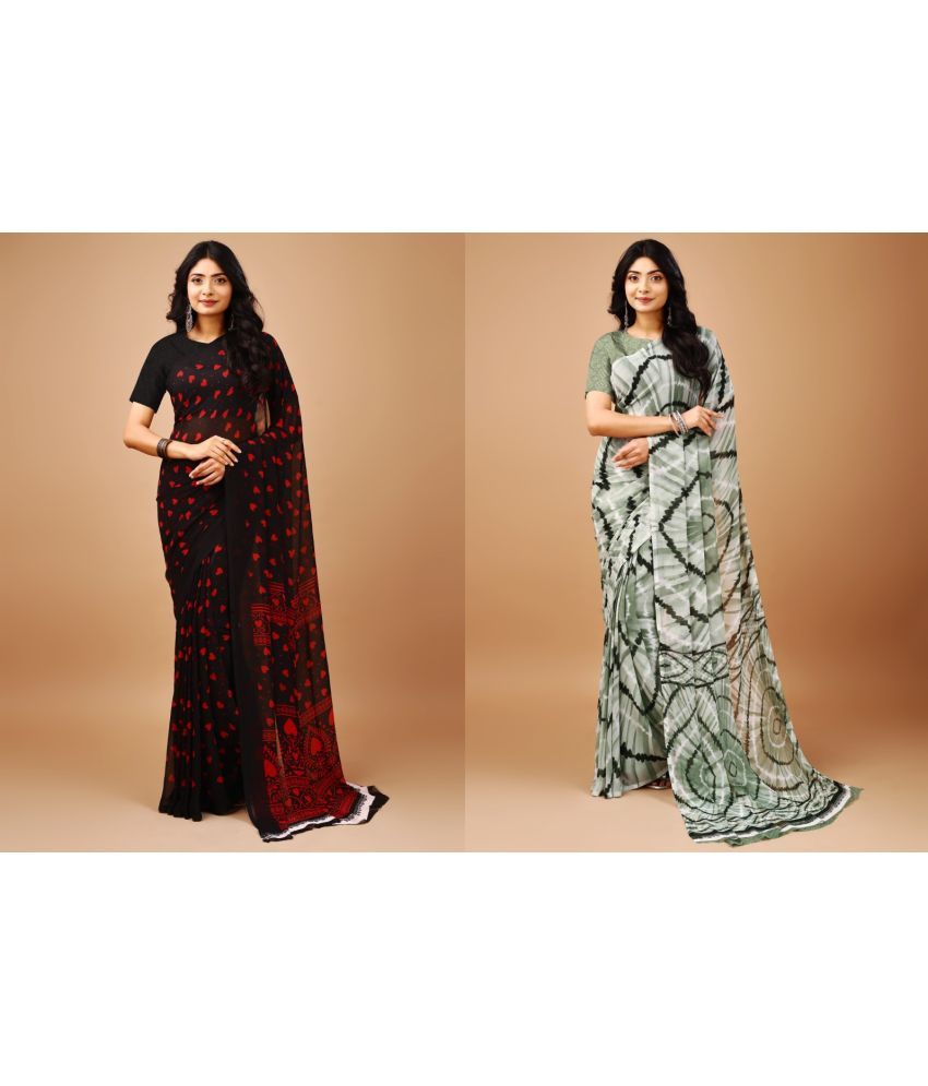     			Vibhagyaa Chiffon Printed Saree With Blouse Piece ( Multicolor , Pack of 2 )