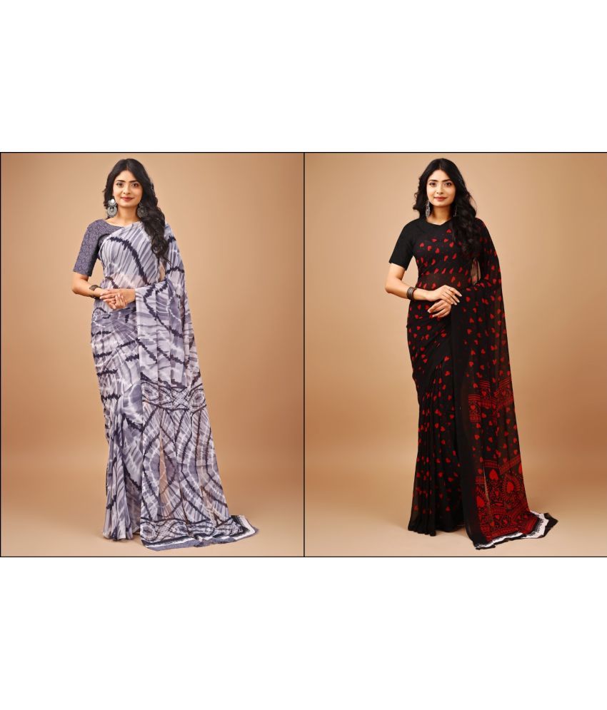     			Vibhagyaa Chiffon Printed Saree With Blouse Piece ( Multicolor , Pack of 2 )