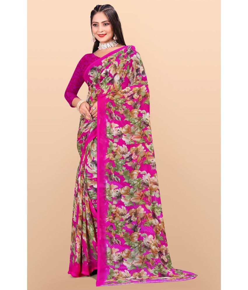     			Vibhagyaa Chiffon Printed Saree With Blouse Piece ( Pink , Pack of 1 )