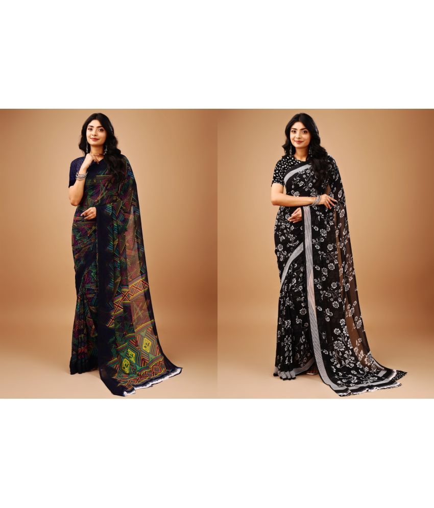     			Vibhagyaa Chiffon Printed Saree With Blouse Piece ( Multicolor , Pack of 2 )