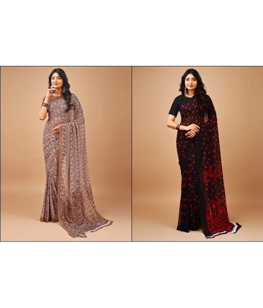     			Vibhagyaa Chiffon Printed Saree With Blouse Piece ( Multicolor , Pack of 2 )