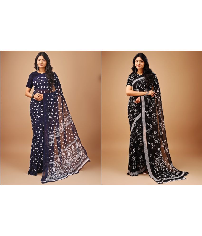     			Vibhagyaa Chiffon Printed Saree With Blouse Piece ( Multicolor , Pack of 2 )