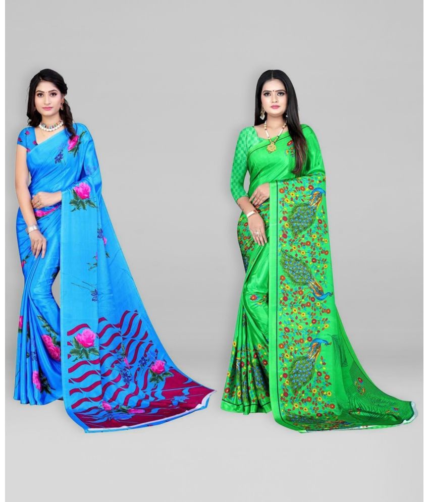     			Vibhagyaa Crepe Printed Saree With Blouse Piece ( Multicolor , Pack of 2 )