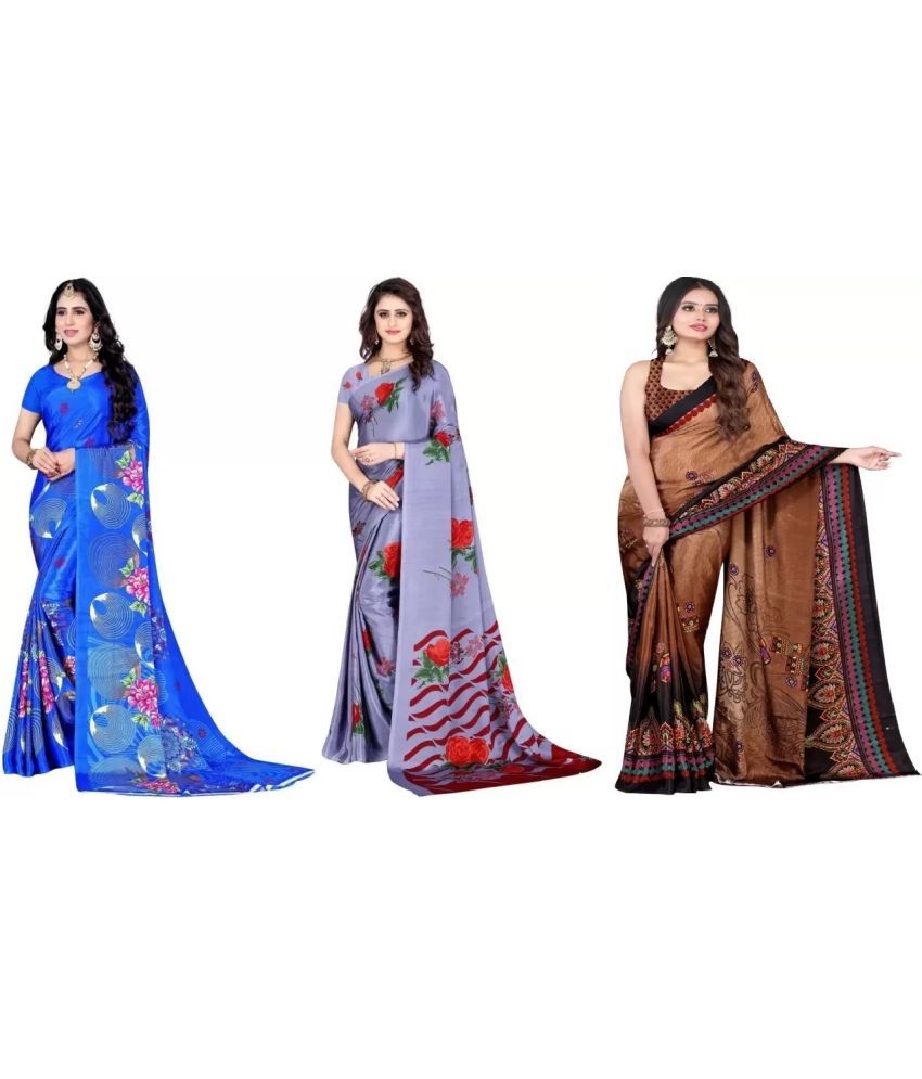     			Vibhagyaa Crepe Printed Saree With Blouse Piece ( Multicolor , Pack of 3 )