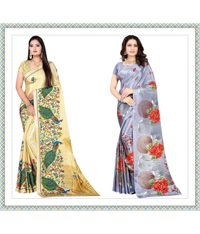     			Vibhagyaa Crepe Printed Saree With Blouse Piece ( Multicolor , Pack of 2 )