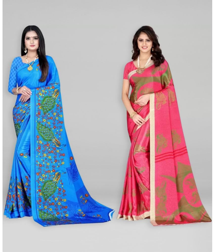     			Vibhagyaa Crepe Printed Saree With Blouse Piece ( Multicolor , Pack of 2 )