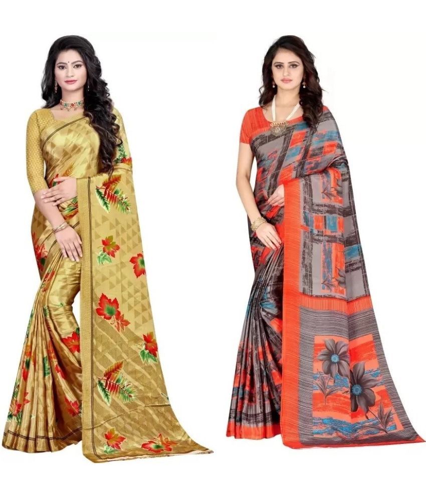     			Vibhagyaa Crepe Printed Saree With Blouse Piece ( Multicolor , Pack of 2 )