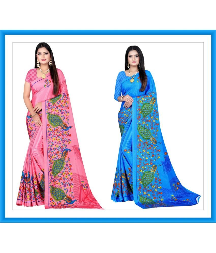     			Vibhagyaa Crepe Printed Saree With Blouse Piece ( Multicolor , Pack of 2 )