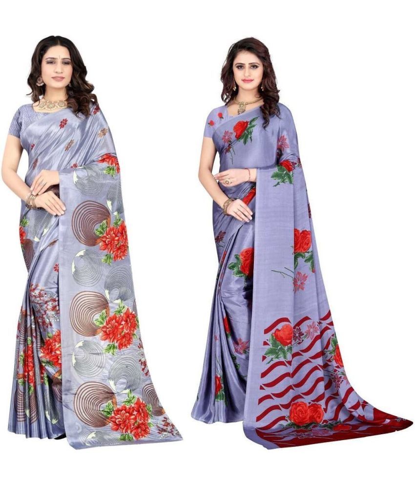     			Vibhagyaa Crepe Printed Saree With Blouse Piece ( Grey , Pack of 2 )