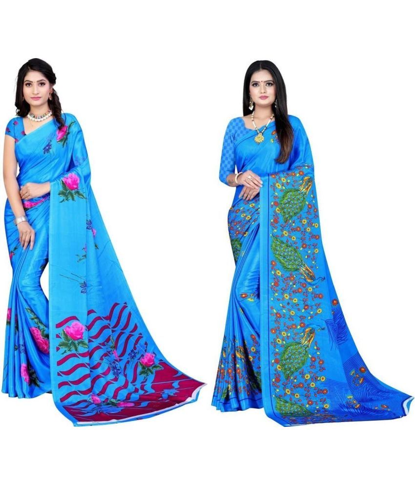     			Vibhagyaa Crepe Printed Saree With Blouse Piece ( Multicolor , Pack of 2 )