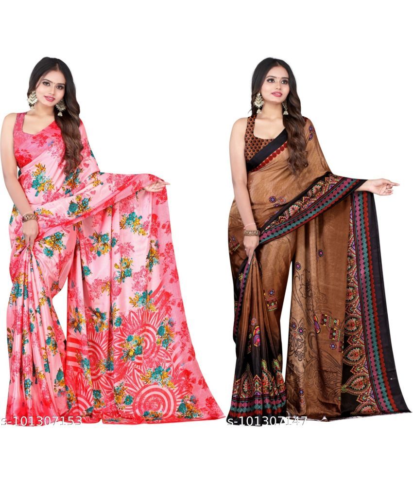     			Vibhagyaa Crepe Printed Saree With Blouse Piece ( Multicolor , Pack of 2 )