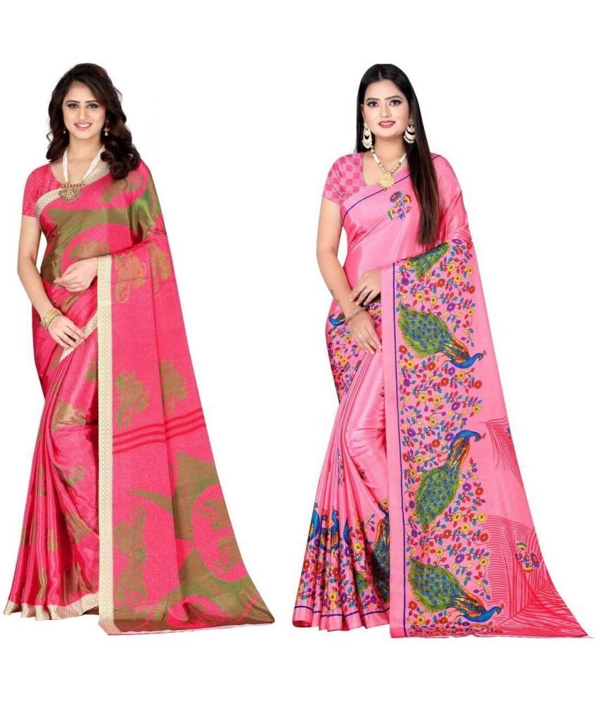     			Vibhagyaa Crepe Printed Saree With Blouse Piece ( Pink , Pack of 2 )