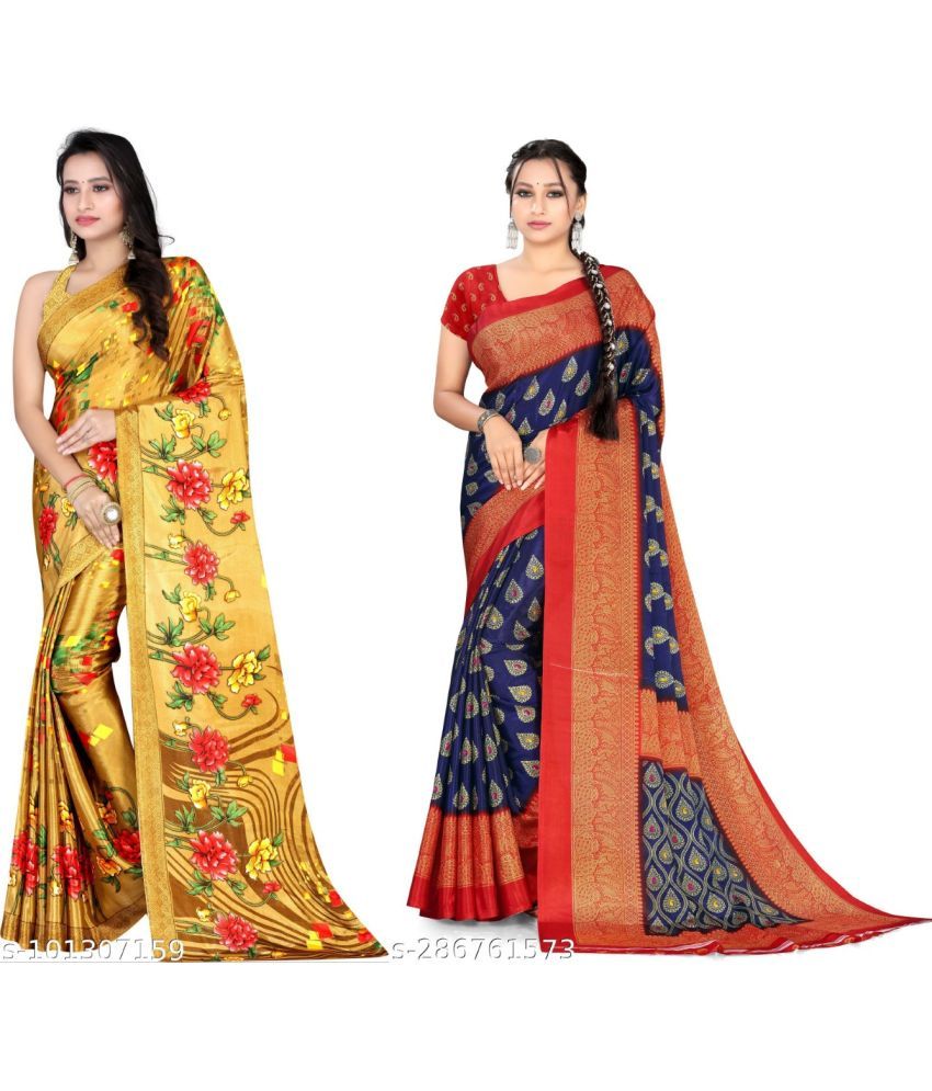     			Vibhagyaa Crepe Printed Saree With Blouse Piece ( Multicolor , Pack of 2 )