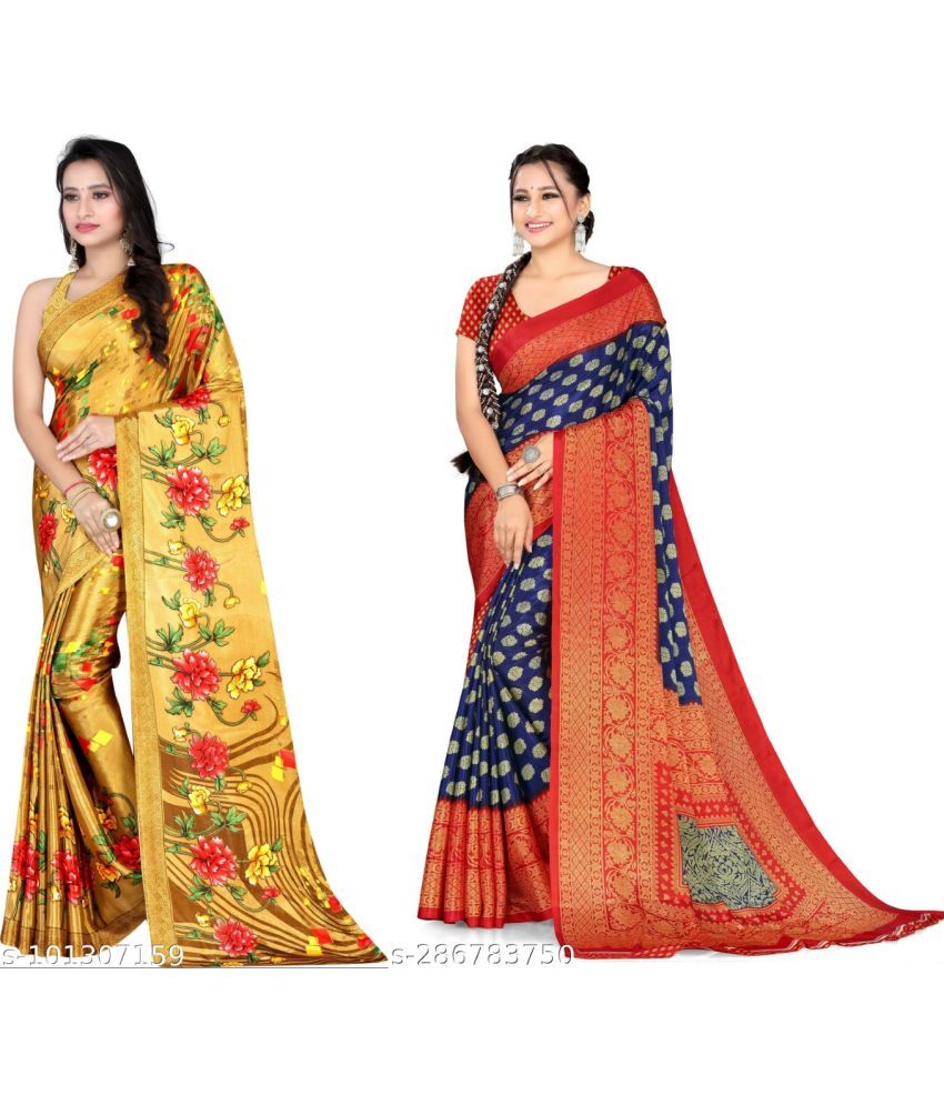     			Vibhagyaa Crepe Printed Saree With Blouse Piece ( Multicolor , Pack of 2 )