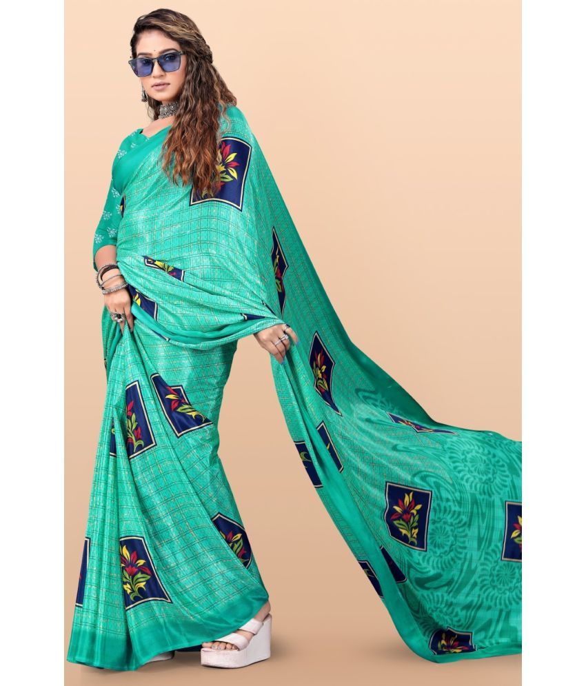     			Vibhagyaa Crepe Printed Saree With Blouse Piece ( Green , Pack of 1 )