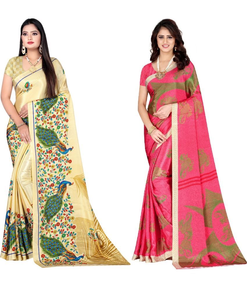     			Vibhagyaa Crepe Printed Saree With Blouse Piece ( Multicolor , Pack of 2 )